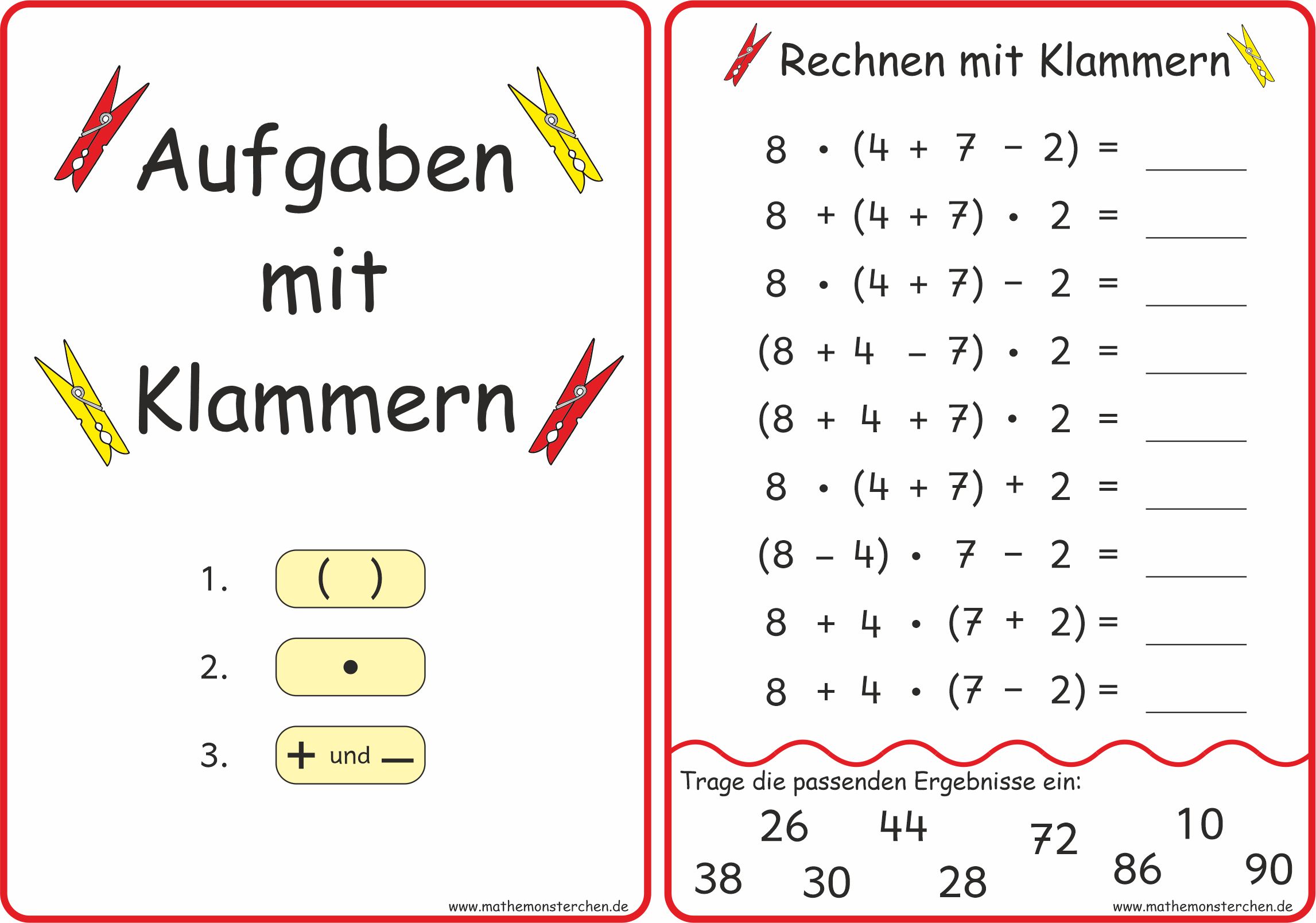 Rechnen Mit Klammern übungen Mit Lösungen Pdf